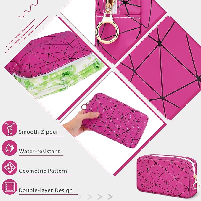 Likesing Tampon Holder for Purse, Leather Period Bag Sanitary Napkin Storage Bag for Girls Womens, Portable Feminine Emergency Pad Period Pouch(Rose red)