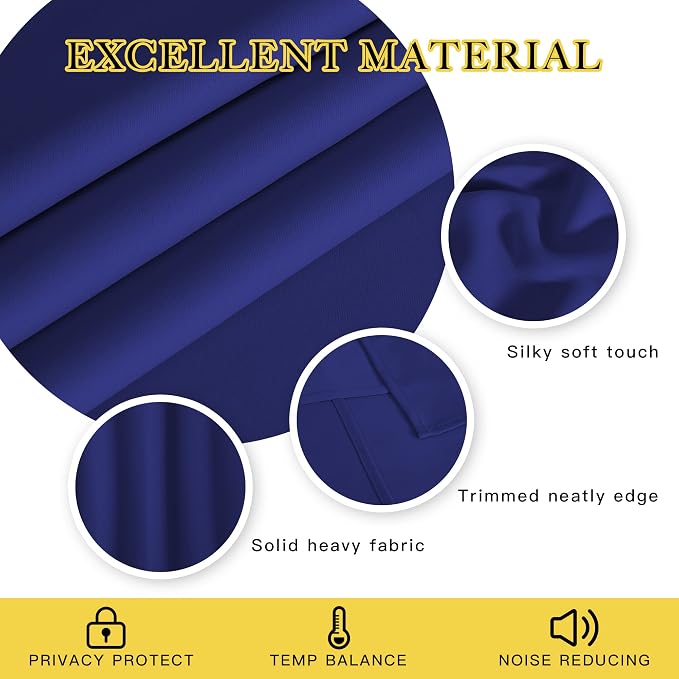 NICETOWN Blackout 72 inch Curtains for Kids Room, Grommet Room Darkening Thermal Insulated Solid Window Treatments Sound Reducing for Bedroom, 2 Panels, W37 x L72, Navy Blue