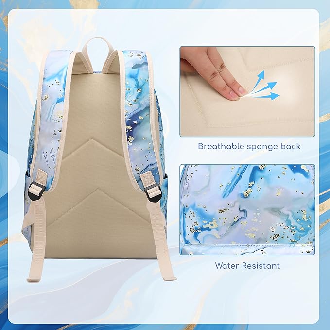 Bluboon Teen Girls School Backpack Kids Bookbag Set with Lunch Box Pencil Case Travel Laptop Backpack Casual Daypacks (Blue-white)