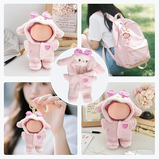 Pink Bunny 17cm Doll Clothes Clothes Set, Adorable (6.7inch) Animal Style Doll Outfit Jumpsuit, Halloween Dolls Outfit Accessories