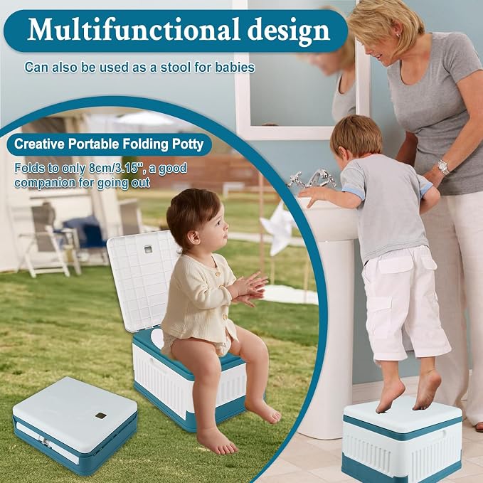 Portable Potty Seat for Toddler Travel, Foldable Training Toilet Seats | Emergency Mobile Toilet, for Kids Boys Girls, for Car Camping Outdoor Indoor, with 60 Disposable Cleaning Bags, Storage Bag