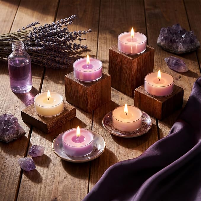 Honoson 12 Pack Tea Lights Candles Tea Light Natural Wax Scented Candle for Spring Easter Wedding Engagement Gifting Aromatherapy Anniversary Home Decor (Round,Gradient Purple)