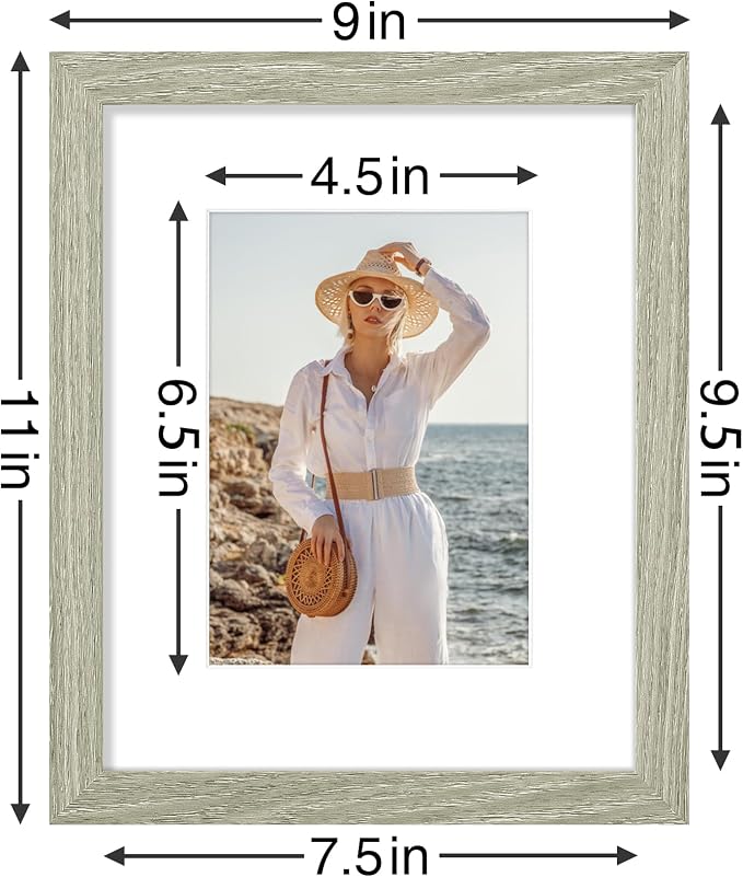 Vittanly 8x10 Picture Frames Set of 9 for Wall Mount & Tabletop, Driftwood | Display Pictures 5x7 with Mat or 8x10 without Mat, Small Photo Frames, Engineered Wood with Shatter Resistant Plexiglass