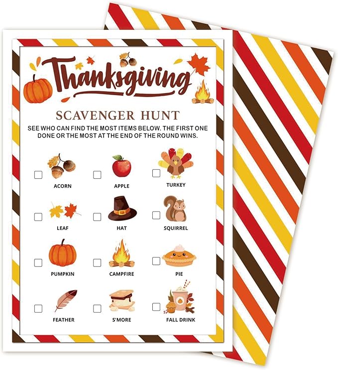 Thanksgiving Party Icebreaker Games Cards - Thanksgiving Scavenger Hunt Game Cards for 30 Guests, Turkey Dinner Party Activity for Teens Adults Party Favor and Supplies, 5 x 7 inches