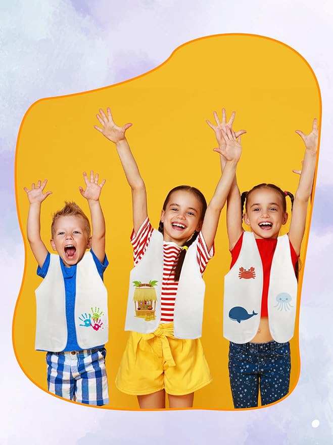 12 Pack Kids Blank Dress Up Vest Unfinished White Cosplay Vests DIY Career Role Play Vest Costume for Children Halloween Birthday Paint Party