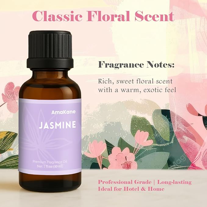 AmaKane Jasmine Essential Oil for Diffusers for Home, Floral Fragrance Oil for Candle Making, Premium Jasmine Aromatherapy Oil, DIY Soap Making Scents, 30ml
