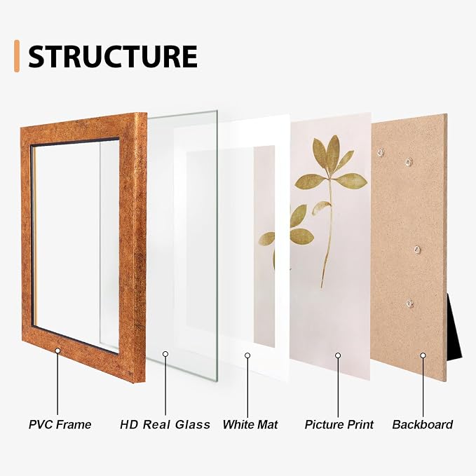 Fixwal 4x6 Picture Frame Set of 5, Vintage Photo Frame, Rustic Retro Picture Frame with Tempered Glass, Decorative Art on Walls and Tabletop Placement