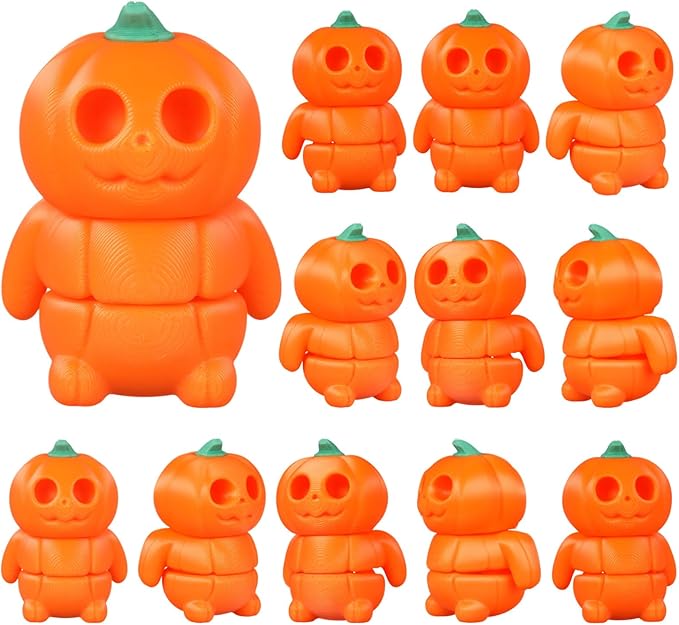 Honoson 12 Pcs 3D Printed Fidget Toy 3D Printed Pumpkin Man Small Animal Toy Flexible Halloween Christmas Decoration for Play and Display(5cm)