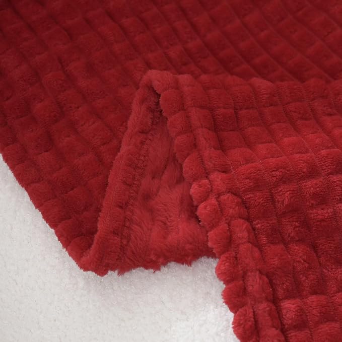 Puncuntex Fleece Throw Blanket Red 108"×90" with Square Grid Design | Super Soft Plush Cozy Flannel Throw Blanket Luxury for Couch Sofa Chair
