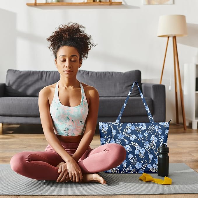 Yoga Bag for Women, Large Canvas Yoga Mat Tote Bag with Yoga Mat Carrier - Large Mat Pocket Fitness Tote for Pilates, Gym, Travel, Office & Beach