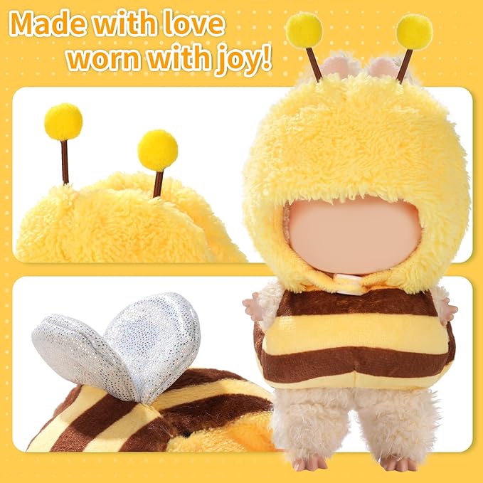 Cute Clothes for Doll Design Outfit Pop Blind Mystery Box Accessories Mart Mini La Boo-Boo Blah Bu Bu BuLafufu Ropa Plush Toy Stuff Dress Overalls Hoodie Pajamas (Yellow bee)
