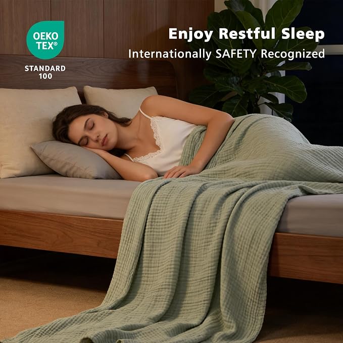 EMME Cotton Muslin Large Throw Blanket Couch Breathable Gauze Soft Lightweight Bed Blankets Adults (Heather Sage Green, 50"x70")