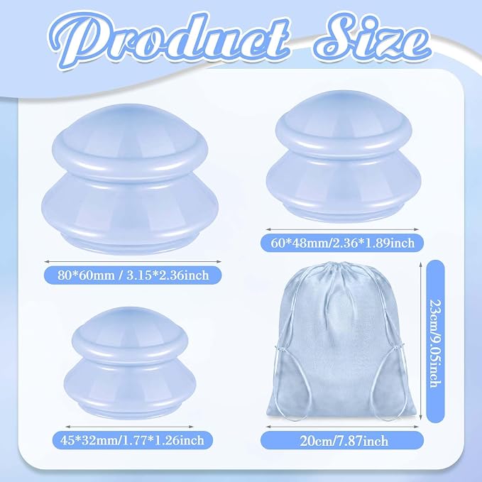 TrelaCo 6 Pcs Cupping Kit for Massage Therapy 3 Sizes Silicone Cupping Set Chinese Massage Therapy for Studio Household Cellulite Joint Pain Muscle Pain(Light Blue)