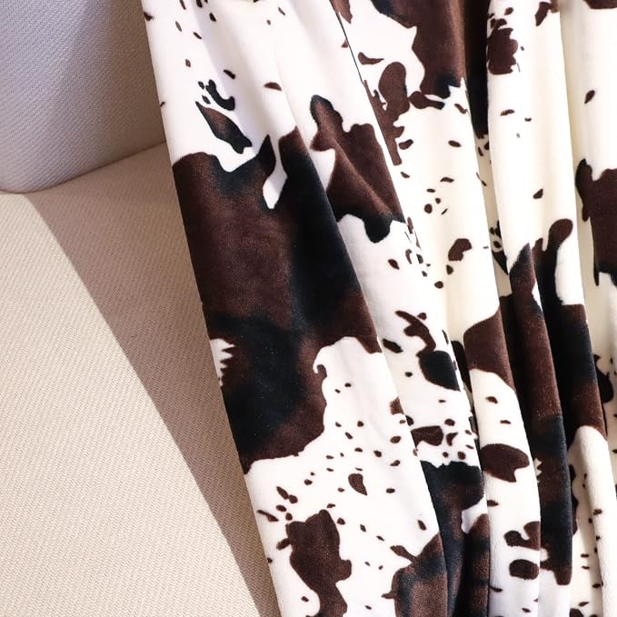 Cow Print Blanket Flannel Fleece Twin Size Blankets and Throws Fuzzy Lightweight Warm Cozy Black Cow Blankets Soft Microfiber Couch Sofa Throw Blanket Gift for Adults All Seasons 60" x 80"