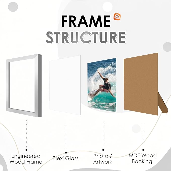 FIXSMITH 4x6 Picture Frame Set of 2, Sliver Photo Frame 4x6 with HD Plexiglass, Brown Picture Frames Collage for Tabletop or Wall Display