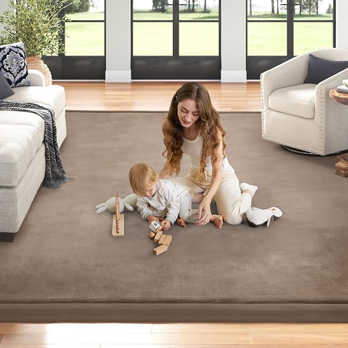 Baby Play Mat for Floor Nursery Rug Muscle Mat Area Rug Playroom Rug 39"x59" Playpen Mat Elastic Foam 1.3" Thick Crawling Mat for Babies,Toddlers, Infants, Kids,Camel