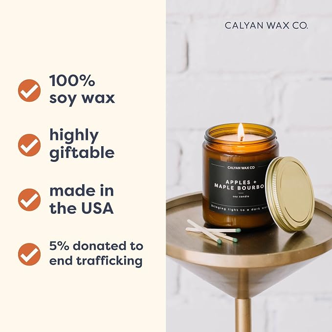 Calyan Wax Co. Lemon & Sage Scented Candle - 57 Hour Burn - Luxury Clean Soy Wax Candles - Long Lasting Amber Glass Jar Candle for Home - 7.2oz