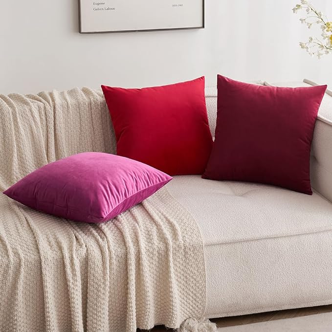 MIULEE Velvet Throw Pillow Covers 16x16 Inch Pack of 2 Wine Red | Soft Solid Small Decorative Pillow Covers, Modern Luxury Home Decor, for Couch Chair Sofa Bedroom Livingroom Car