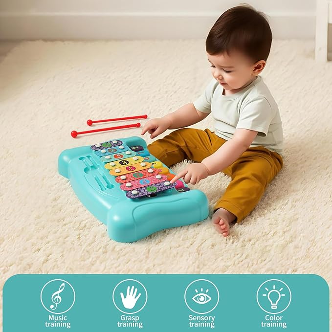 2-in-1 Baby Piano & Xylophone Toy for Toddlers 1-3, 8-Key Multicolor Musical Learning Instrument, Early Educational Gift for Infants Kids