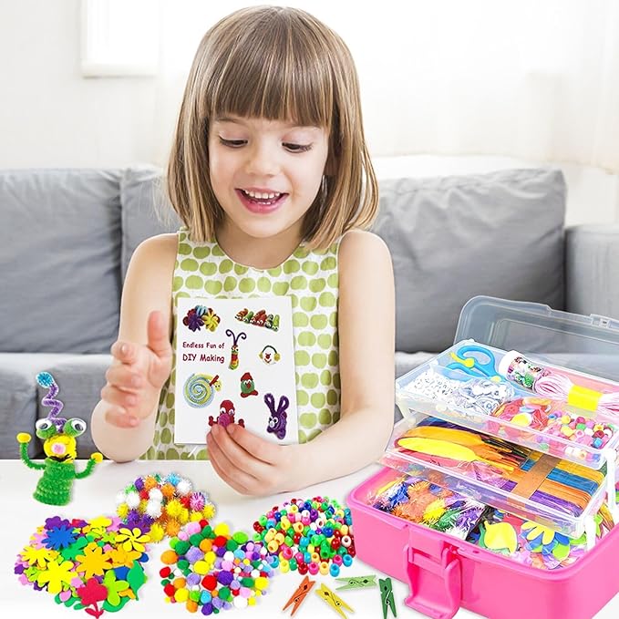 VLUSSO Arts and Crafts Supplies for Kids DIY Craft Kits Art Supplies Materials Kids Crafts Set with Pipe Cleaners Craft Box Preschool Homeschool Toys Gift for Boys and Girls Age 4 5 6 7 8