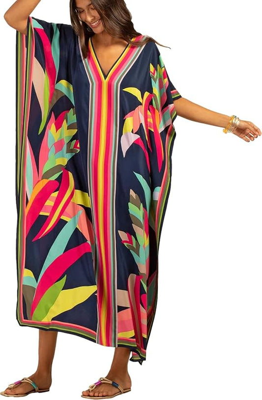 Venasha Womens Caftan Floral Print Kaftan Dress Short Sleeve Swimsuit Cover up Loungewear for Summer