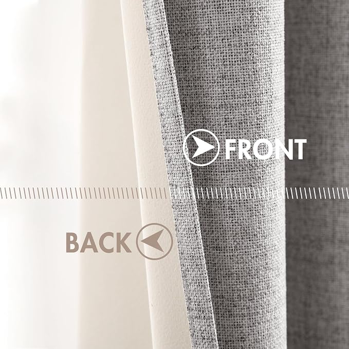 MIULEE Linen Texture Curtains for Bedroom Solid 100% Blackout Thermal Insulated Light Gray Curtains Grommet Room Darkening Drapes for Living Room 52x108 Inch (2 Panels)