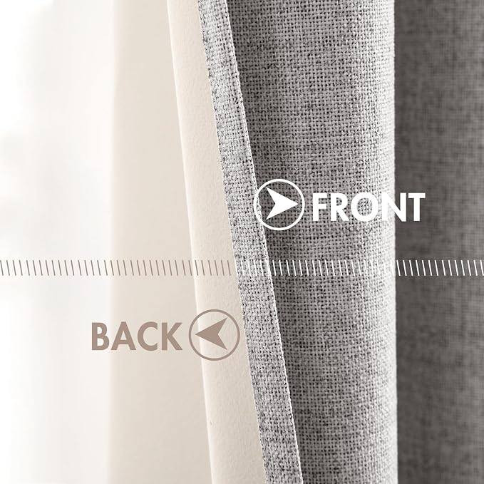 MIULEE Linen Texture Curtains for Bedroom Solid 100% Blackout Thermal Insulated Light Gray Curtains Grommet Room Darkening Drapes for Living Room 52x45 Inch (2 Panels)
