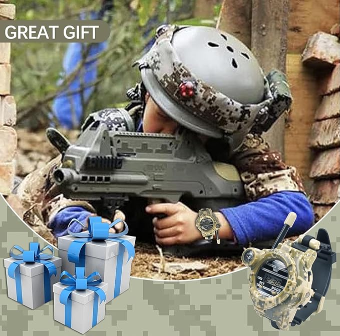 Walkie Talkie for Kids,Rechargeable Spy Walkie Talkies Watch Army Toys Gifts for Children,Two-Way Radio Walky Talky Watches with Flashlight Children Outdoor Game Interphone Toy Game(2 Pack)
