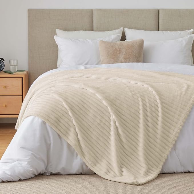BEDELITE Ribbed Twin Blanket for Couch & Bed, Beige, 60"x80" | Ultra-Soft Plush Fleece, Cozy, Warm Yet Lightweight, Ribbed Texture, Home Decor, Machine Washable, Giftable, All-Season Use