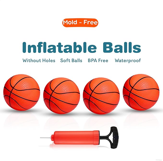 MARPPY Bath Toys - Bathtub Basketball Hoop for Kids, Toddlers - Suction Cup Basketball Hoop and 4 Soft and No Hole Balls - Baby & Toddler Mini Basketball Hoop - Boys & Girls