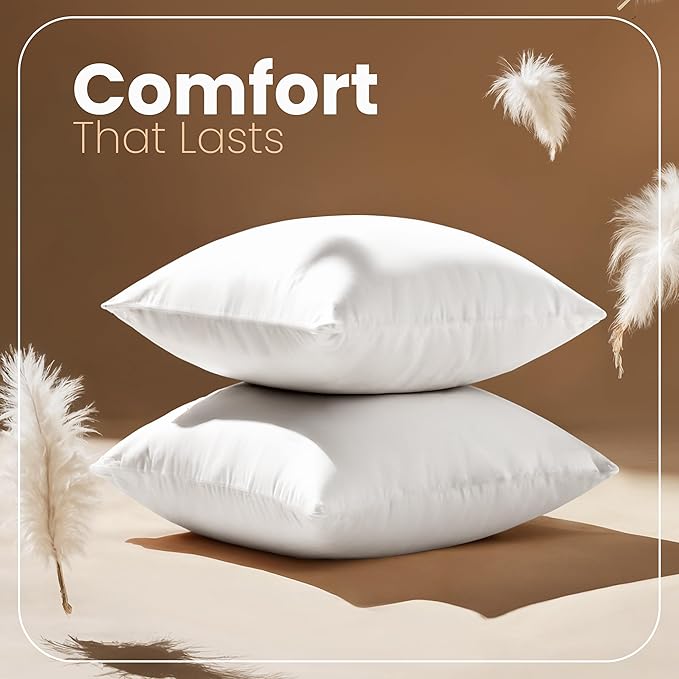 Utopia Bedding 14x14 Pillow Inserts, White Throw Pillows for Couch, 2 Pack | Indoor cushion inserts for bed, sofa & couch, Supportive & fluffy decorative pillows for everyday comfort, Set of 2, White