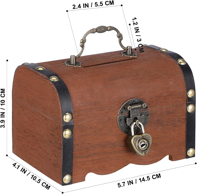 Toyvian Vintage Wooden Pirate Treasure Chest, Antique Jewelry Keepsake Organizer Box with Lock Decorative Storage Trunk for Necklaces Earrings Rings Trinkets Unique Gift for Women Men