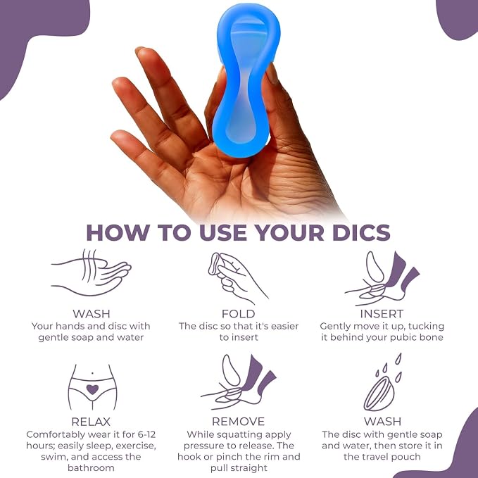 Reusable Menstrual Disc (2 Pack) - Soft Medical Grade Silicone Period Disc for Light & Heavy Flow, Leakproof 12-Hour Protection, Easy Removal, Menstrual Cup, Tampon & Pad Alternative, Two Sizes