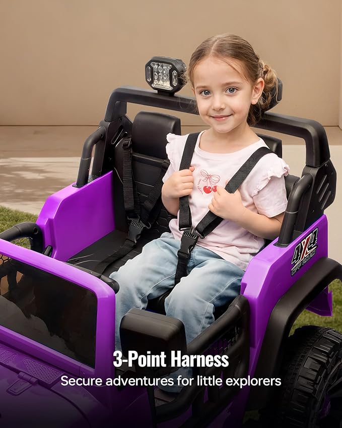 Outfunny 2 Seater Ride on Car Toy, 24V 4WD Electric Car for Kids 4-8 with Remote Control, 4x200W Motors, Capacity 150 lb - Purple