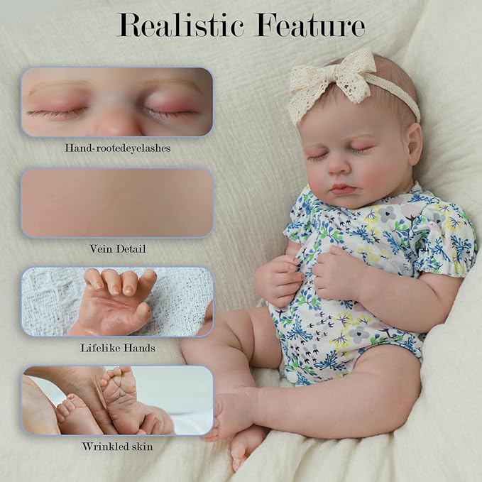 SCOM Silicone Reborn Baby Dolls - 20 inch Cute Realistic Baby Girl, Soft Full Silicone Body Newborn, Washable & Poseable, with Accessories for Boy Girl Ages 3+ Yrs, Birthday/Christmas