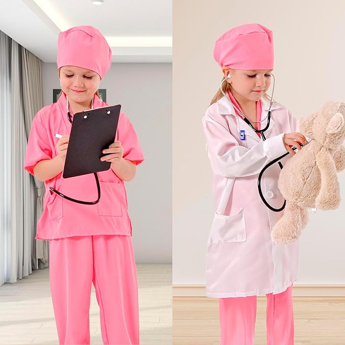 Liberry Doctor Costumes for Kids, Toddler Dress Up Clothes with Real Stethoscope, Halloween Pretend Play Gift for Girls