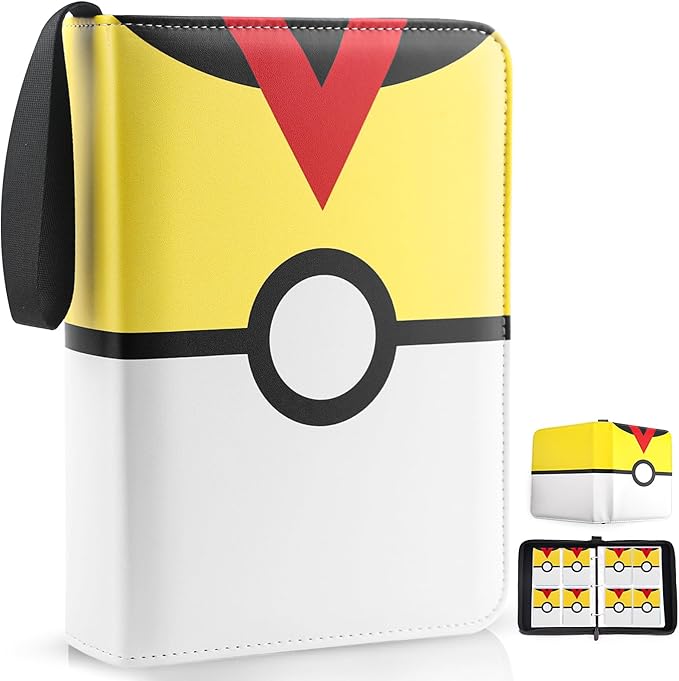 Card Binder 4 Pocket, Trading Card Holder Fits 400 Cards With 50 Removable Sleeves, Portable Collection Card Ablum, Game Card Case book With Zipper for Gift Yellow