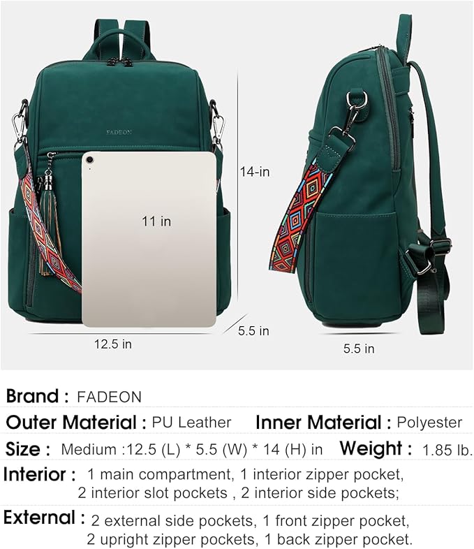 FADEON Leather Backpack Purse for Women Designer Travel Backpack Purses PU Fashion Ladies Shoulder Bag with Tassel