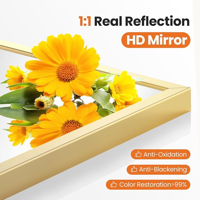 Sweetcrispy 31"x32" Arched Gold Bathroom Mirrors for Wall, Bathroom Mirrors for Over Sink, Metal Framed with HD Shatter-Proof Glass for Entryway, Living Room, Bedroom