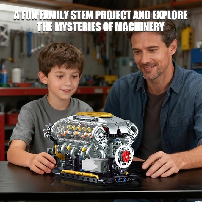 V8 Engine Model Kit that Runs, Build Your Own Mini Visible Car Motor, Physical Science Experiment Building Set for Adults & Teens, STEM Toy Gift for Boys 14+ (703 PCS)
