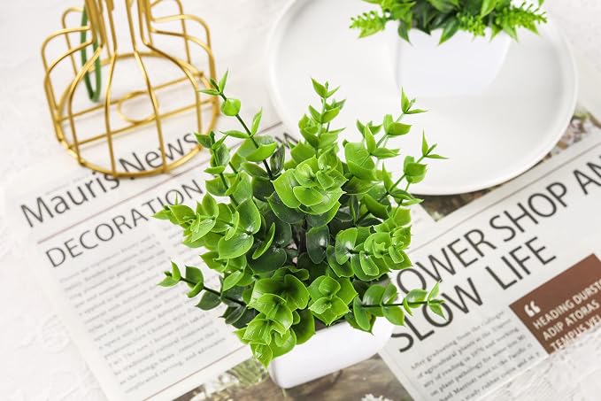 Der Rose 4 Pack Fake Plants, Greenery Potted Plants for Home Decor Indoor | Unique artificial plants, no-care potted greenery, for desk table windowsill bathroom office farmhouse and classroom decor