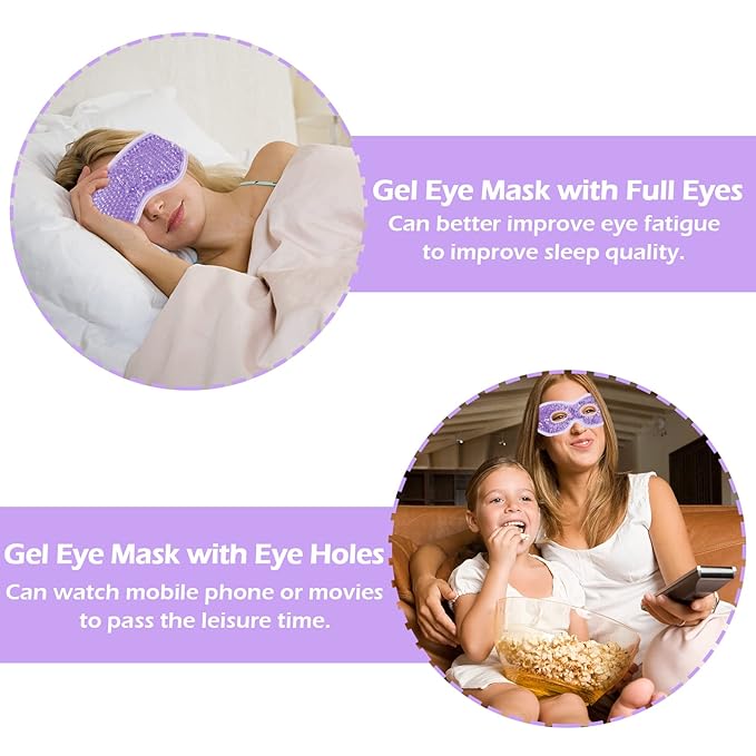 Permotary 2PCS Gel Eye Mask Reusable Hot Cold Compress Pack Eye Therapy,Therapeutic Gel Eye Spa Pad for Puffiness/Dark Circles/Eye Bags/Dry Eyes/Headaches/Migraines/Stress Relief-Purple&Pink