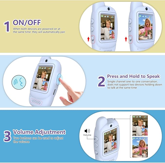 Video Walkie Talkies for Kids, 2 Pack Rechargeable Video Walkie Talkies, HD Camera, Voice Changer, for Family Fun, Camping and Travel, Ages 3-12, Blue and Blue