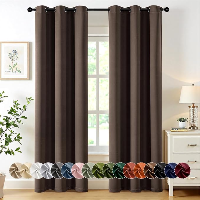 MIULEE Blackout Curtains for Bedroom 2 Panels 40"x72" Long Chocolate Brown | Thermal Insulated, Living Room Darkening Grommet Drapes, Noise Reducing, Light Blocking Window Treatments