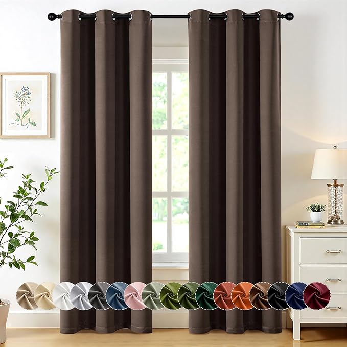MIULEE Blackout Curtains for Bedroom 2 Panels 40"x84" Long Chocolate Brown | Thermal Insulated, Living Room Darkening Grommet Drapes, Noise Reducing, Light Blocking Window Treatments