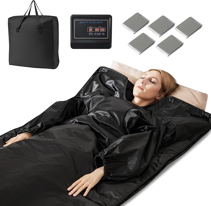 COSTWAY Infrared Sauna Blanket, Portable Full-Body Personal Sauna for Home Use w/Arm Sleeves, Wraps, Carry Bag, 90-180°F Temp Range, 30-90Min Timer, Relaxation & Detoxification, Muscle Tension Relief