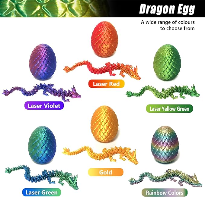 Pigmiss 3D Printed Dragon Egg Crystal Dragon Fidget Toy Full Articulated Dragon Mystery Dragon Eggs with Dragon Inside Home Office Desk Decor Gifts Toys (Laser Yellow Green)