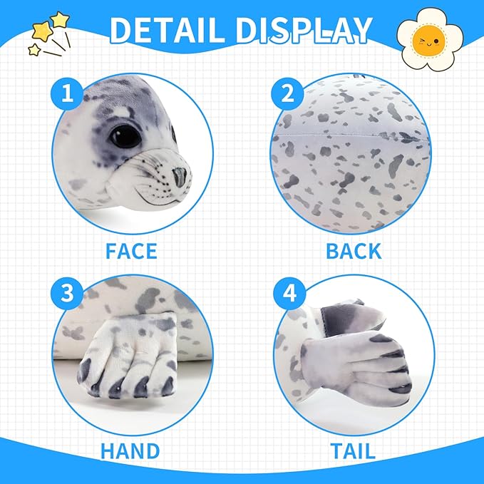 Sew Butiful Seal Stuffed Animal Toy, Cute plushies, 20" Seal Plush Pillow Gift for Girls Kids Children Birthday Christmas (Medium)