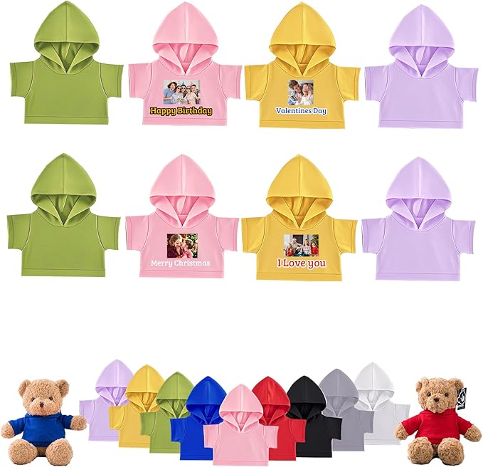 8 Pcs Personalized Teddy Bear Clothes with Photo Text, Custom Stuffed Animal Clothes Fit 8-16inch Stuffed Bear Clothing, Personalized Doll Clothing Make Your Own Plush Doll Shirt