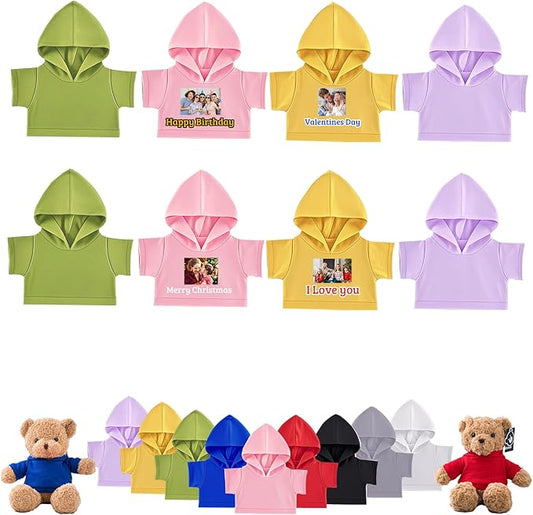 8 Pcs Personalized Teddy Bear Clothes with Photo Text, Custom Stuffed Animal Clothes Fit 8-16inch Stuffed Bear Clothing, Personalized Doll Clothing Make Your Own Plush Doll Shirt